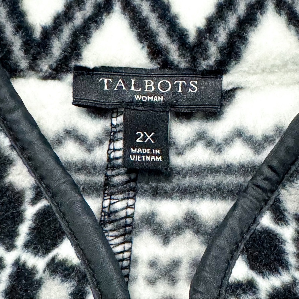 Talbots Womens 2X Black White Fair Isle Fleece Zip Jacket Geometric Nordic New - Picture 6 of 13
